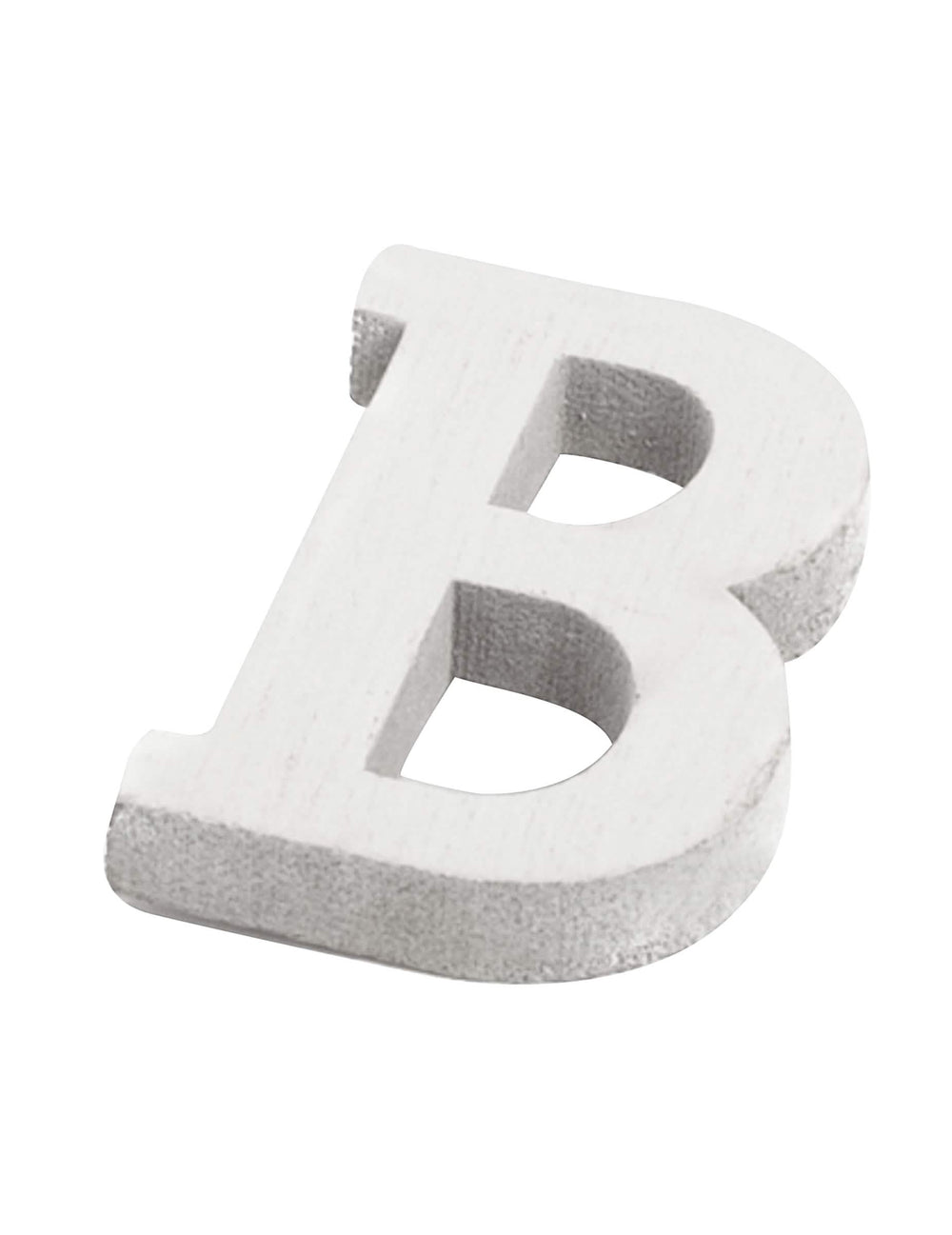 Pequena letra b em madeira para decoração de casamento branca