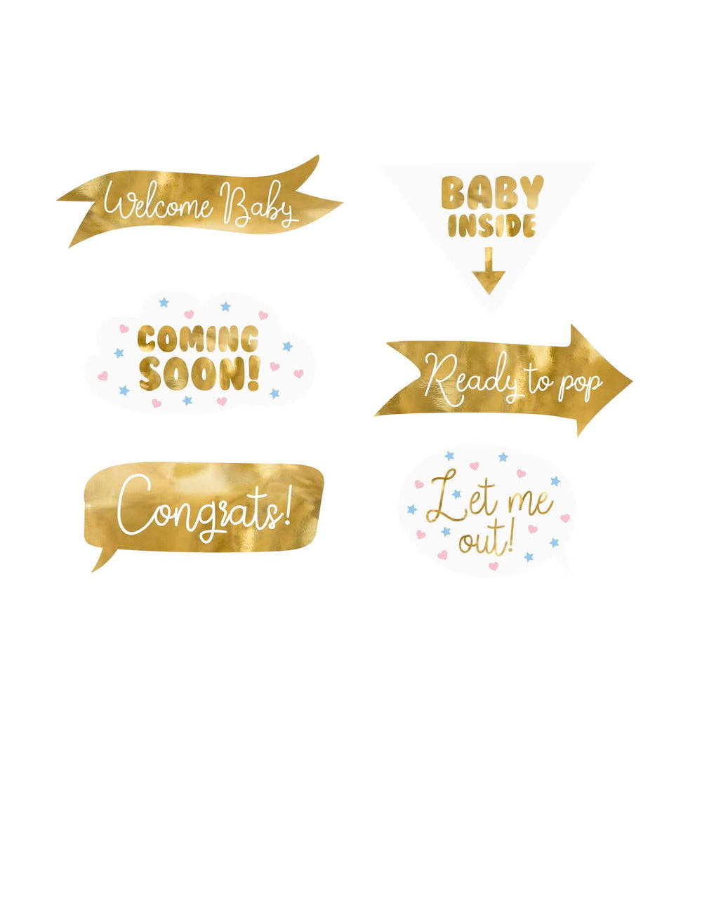 Cenário do kit photobooth baby shower branco e dourado 6 peças