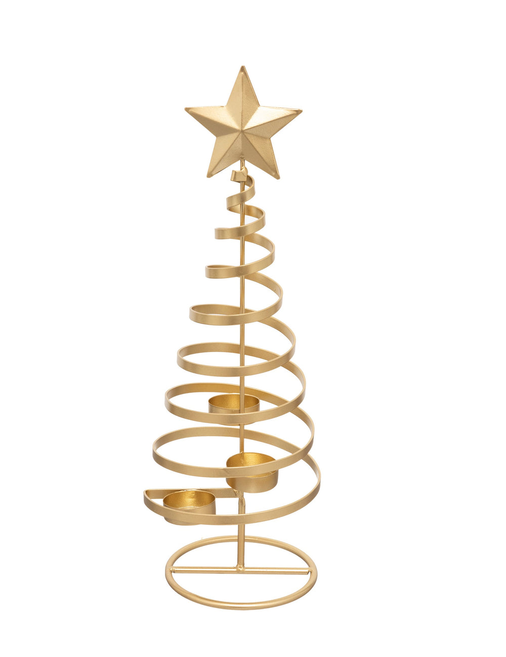 Photophore sapin pour décoration doré en fer avec spirale et étoile