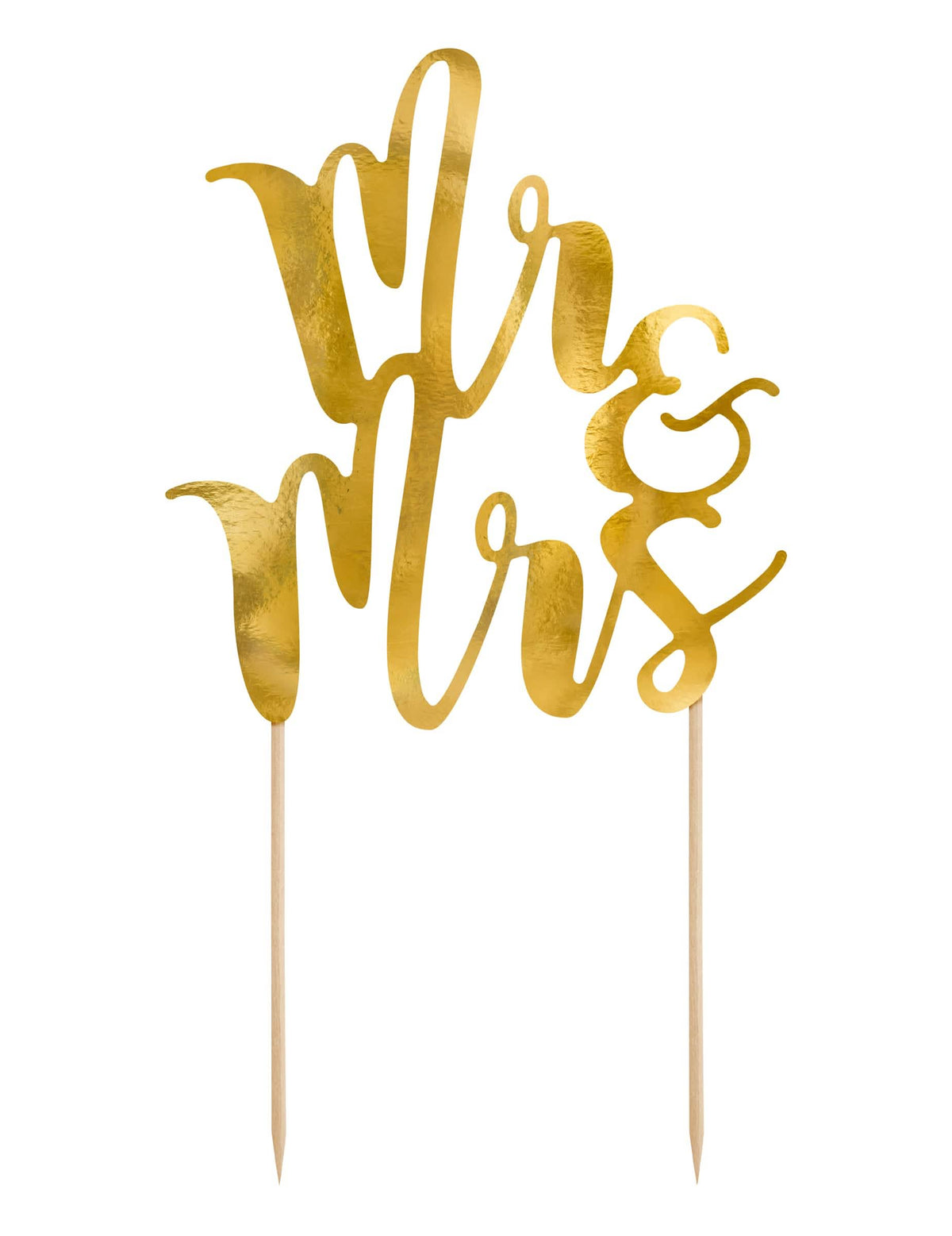Pic para bolo Mr e Mrs para casamento dourado em cartão
