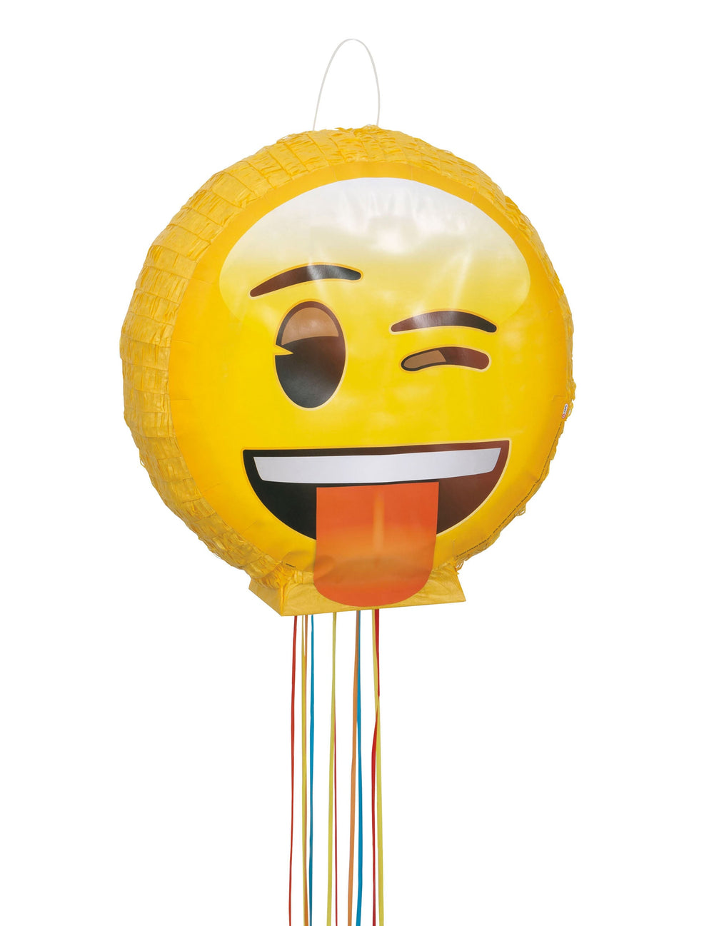 Piñata 3D Emoji pour fête jaune avec clin d'œil et langue tirée