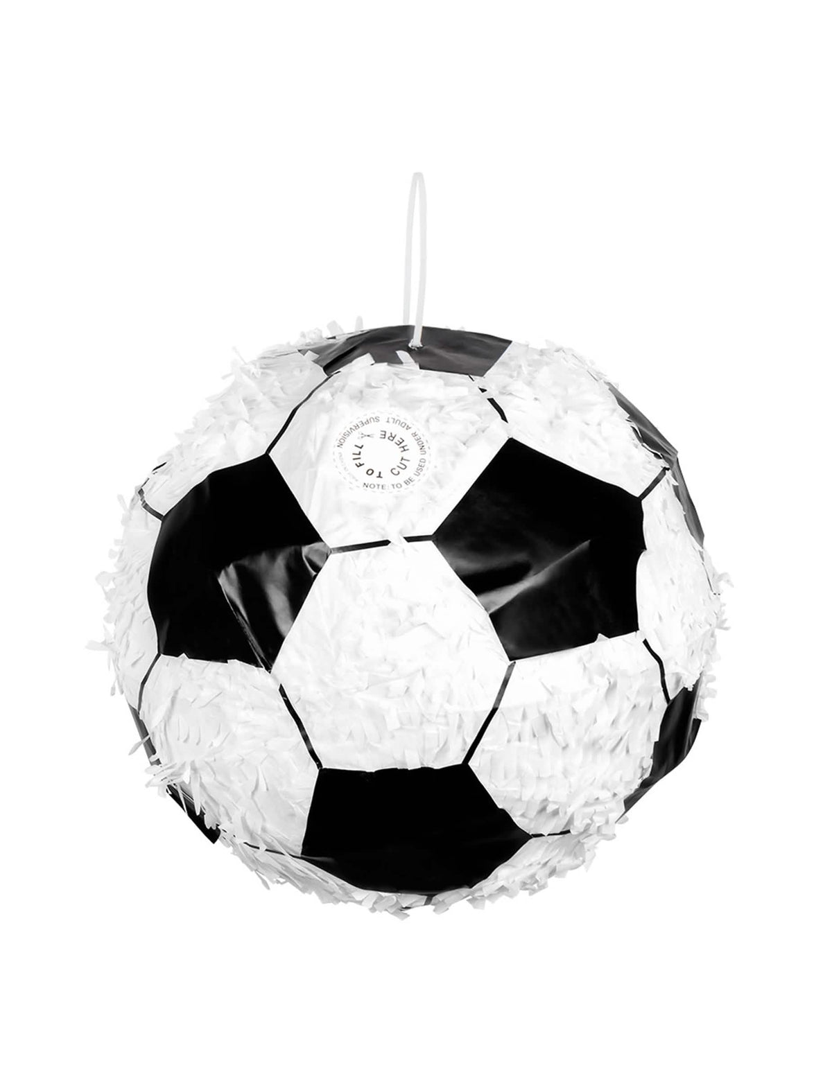 Detalhe da abertura de enchimento da pinhata bola de futebol