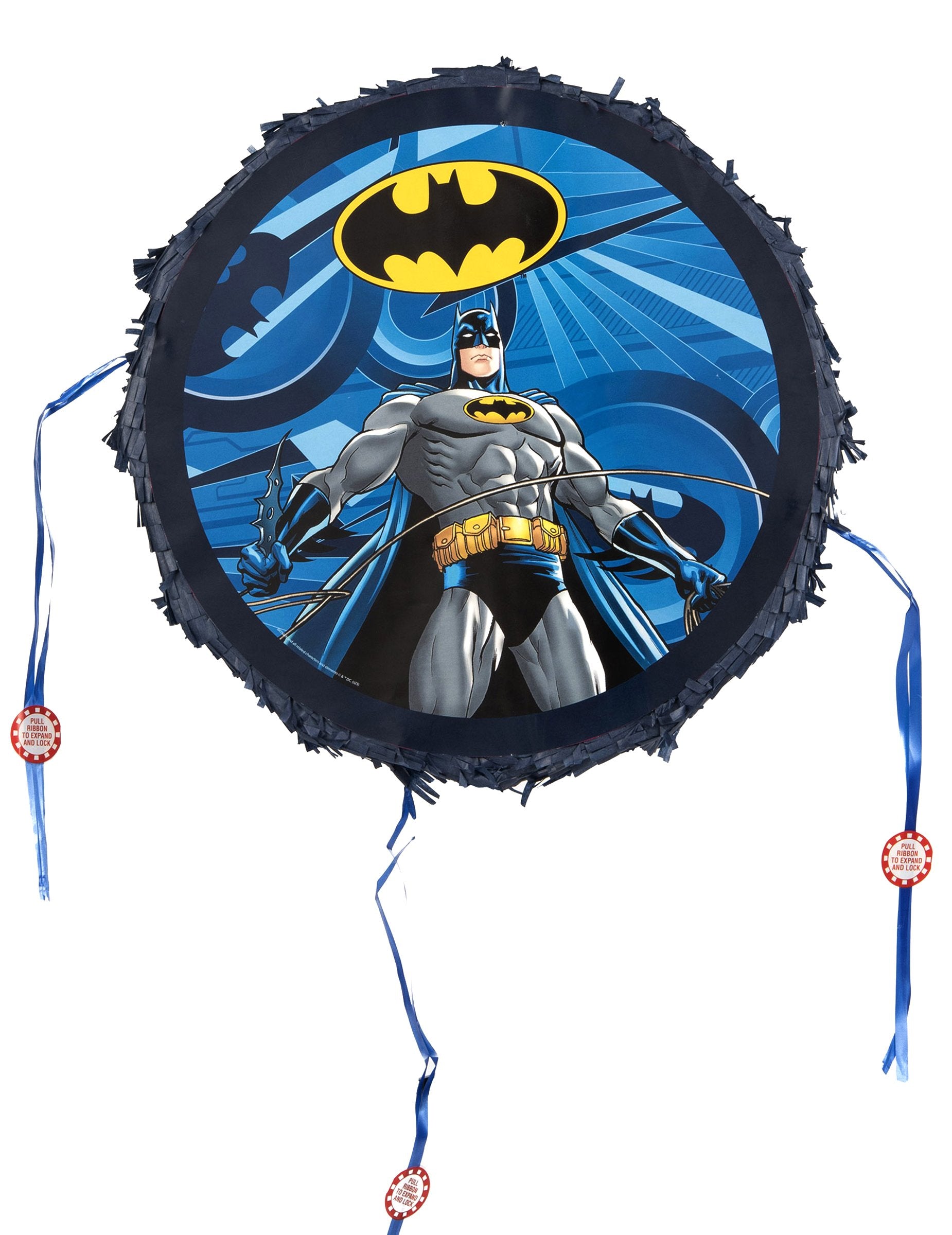 Piñata Batman pour enfant bleue et noire avec rubans à tirer