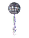 Piñata boule à facettes disco argentée avec rubans colorés