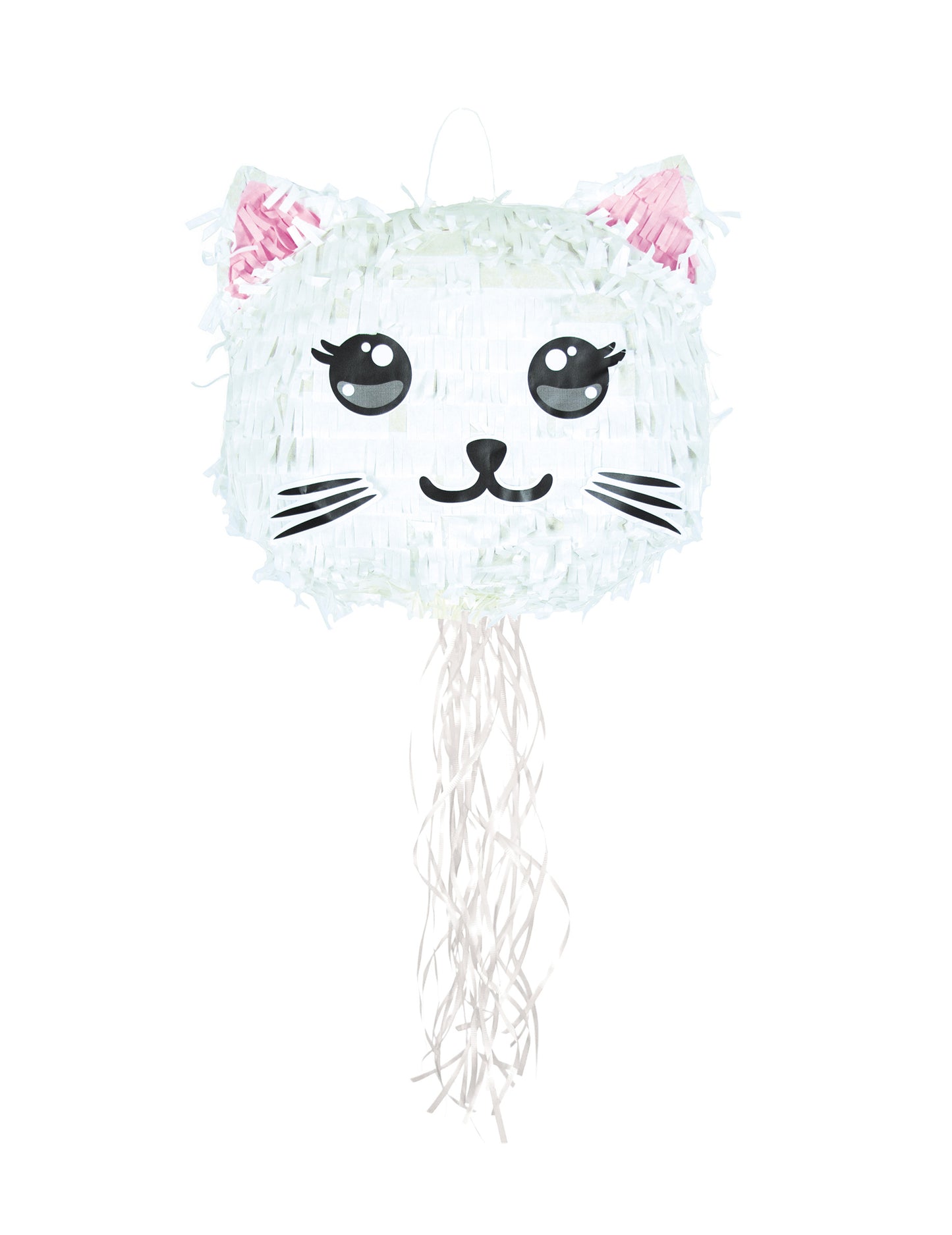 Piñata Chat Kawai pour enfant blanc avec oreilles roses et rubans