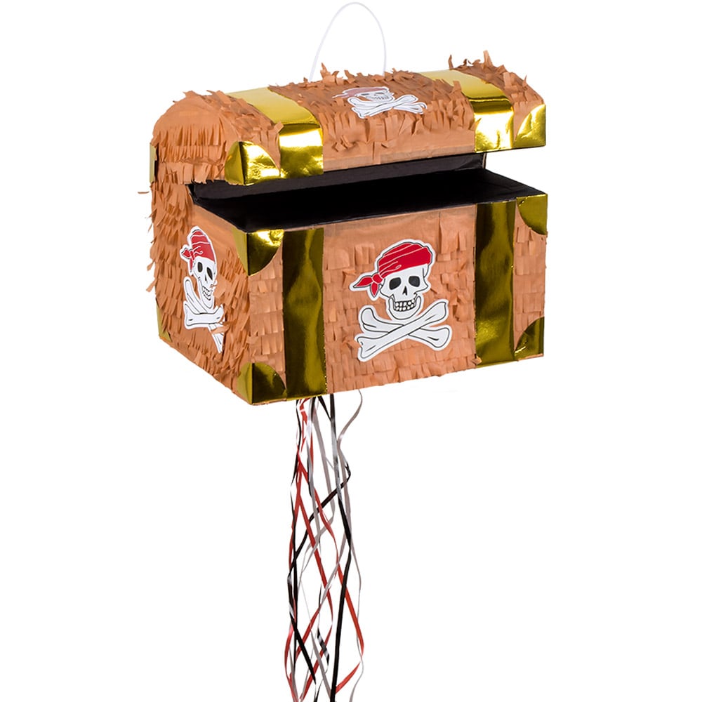 Piñata coffre au trésor de pirate pour enfant marron et or avec tête de mort
