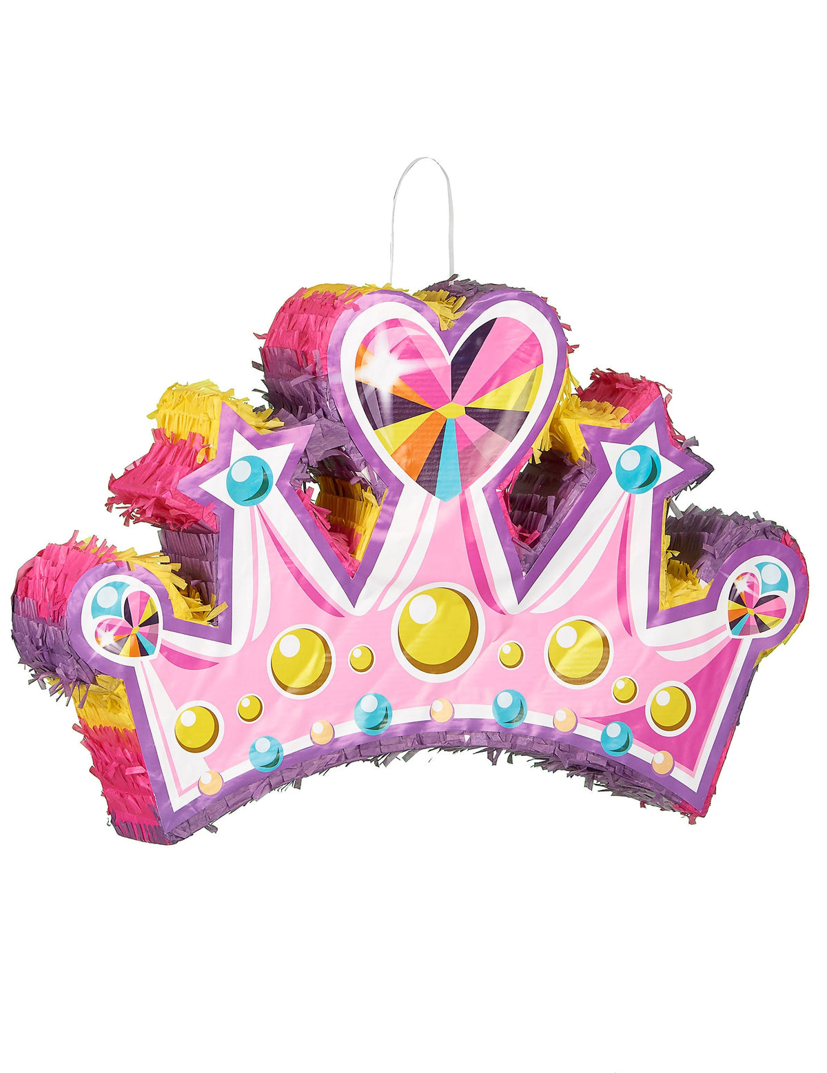 Piñata diadème de princesse pour enfant rose et violette avec motifs cœur et étoiles