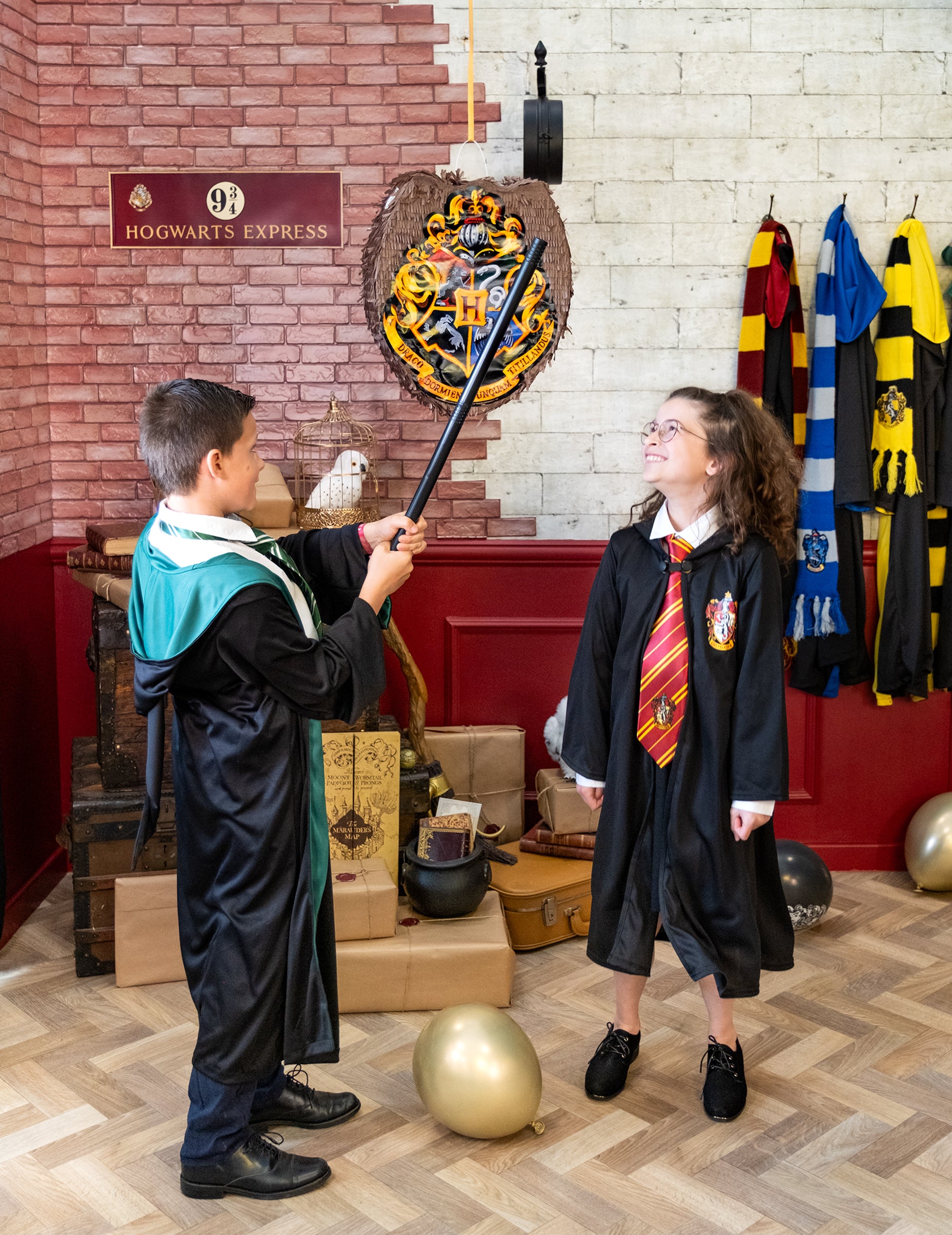 Enfant s'apprêtant à frapper la Piñata Harry Potter