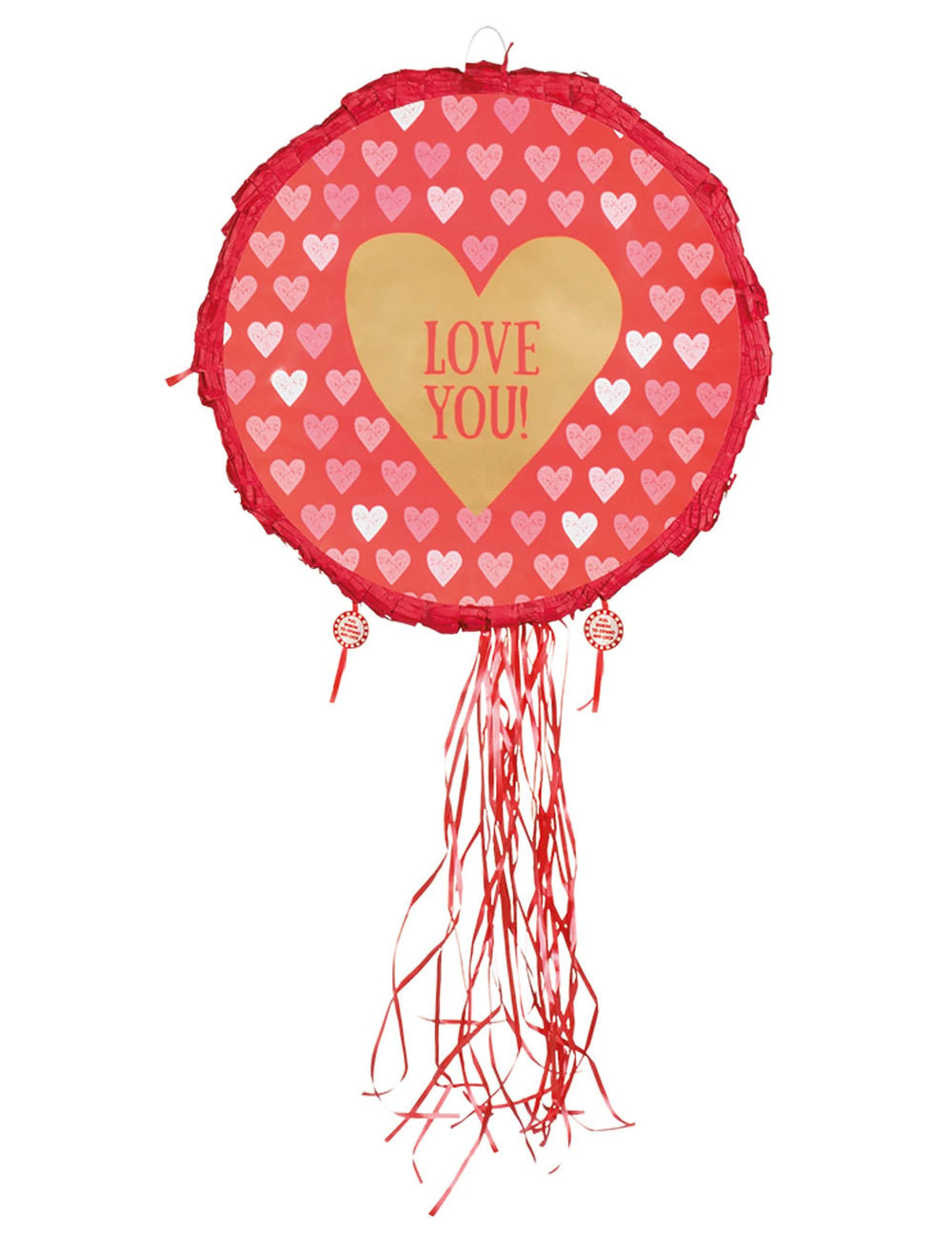 Piñata coração Love you para festa vermelho e dourado