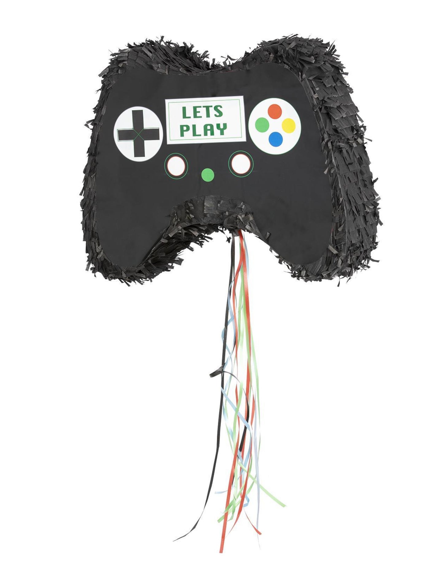 Piñata manette de jeu pour enfant noire avec rubans colorés