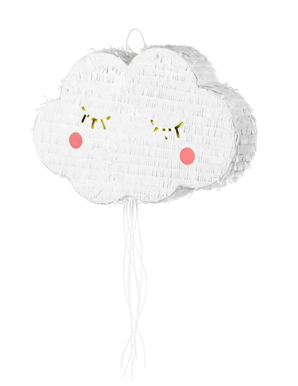 Piñata nuvem para criança branca com fios e olhos dourados
