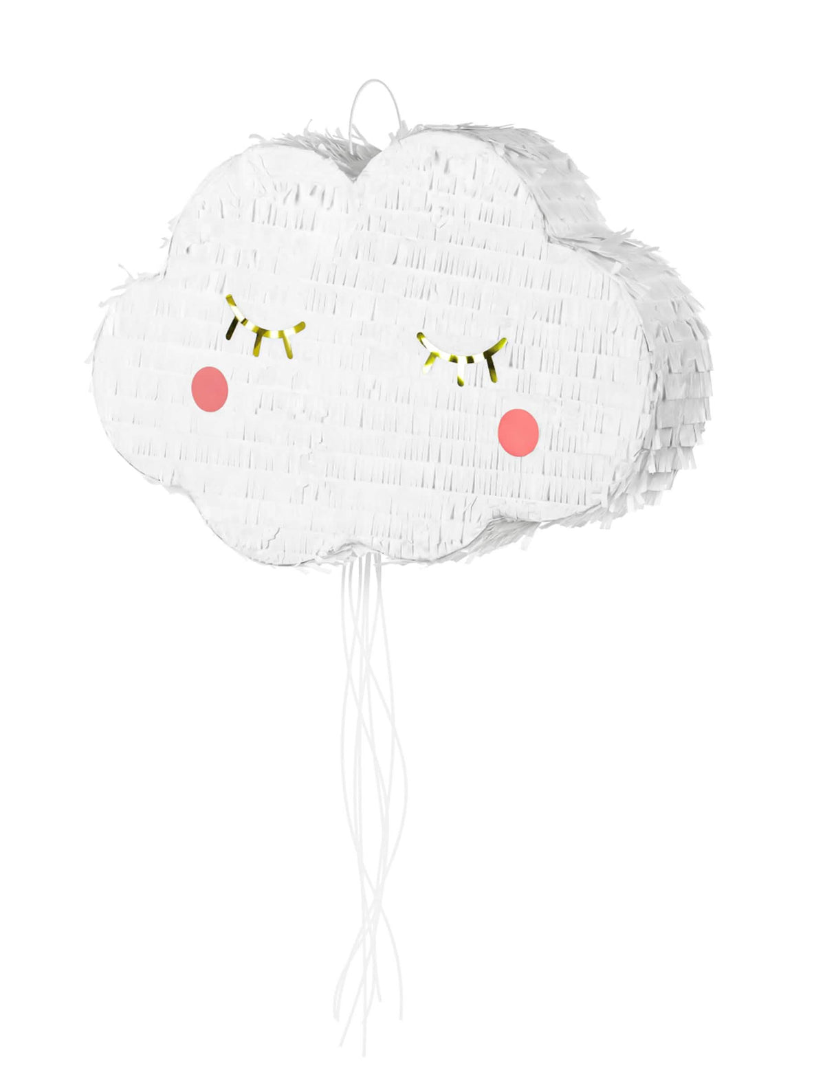 Piñata nuvem para criança branca com fios e olhos dourados