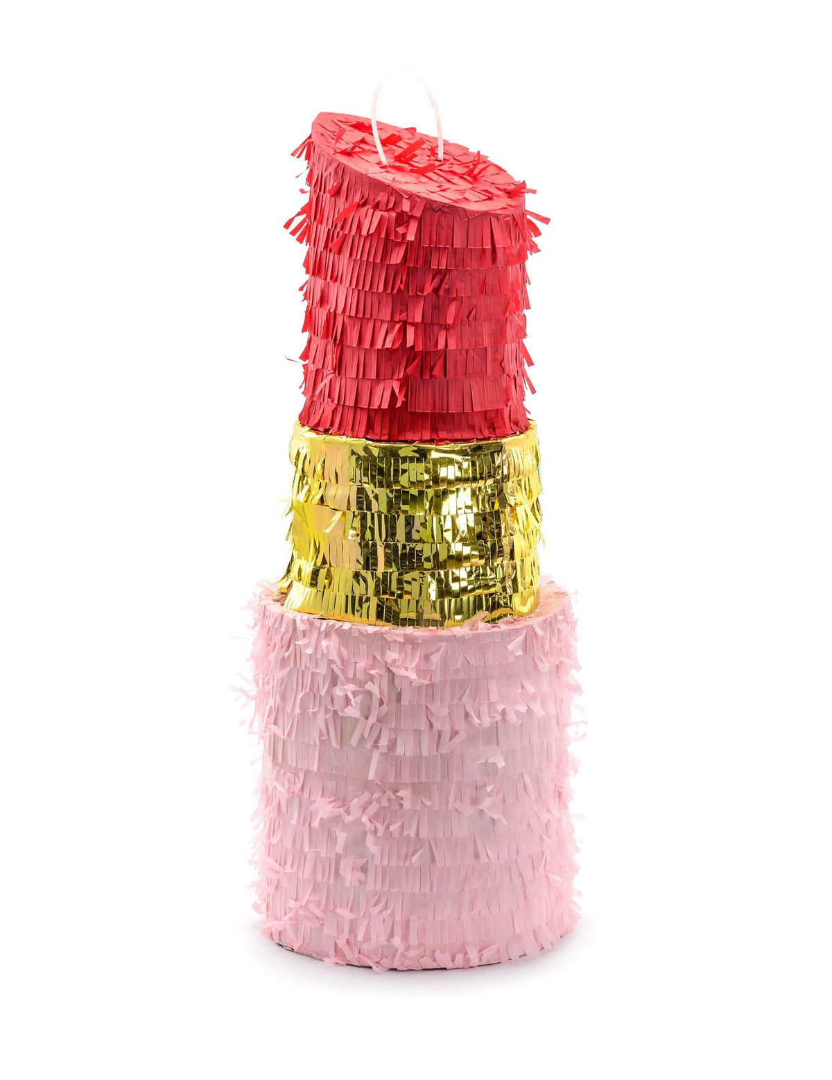 Piñata batom cor de rosa vermelho e dourado