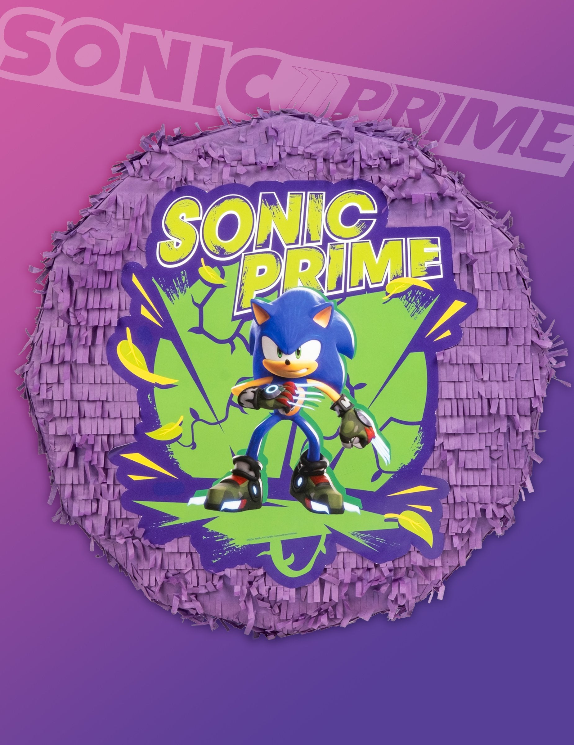 Vue rapprochée de l'illustration de la piñata Sonic Prime