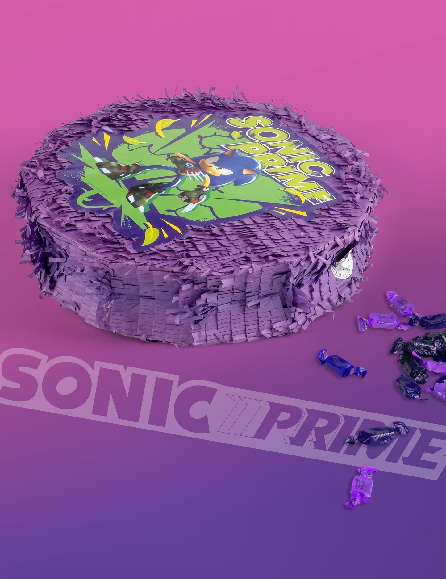 Détail de l'ouverture pour les bonbons de la piñata Sonic Prime