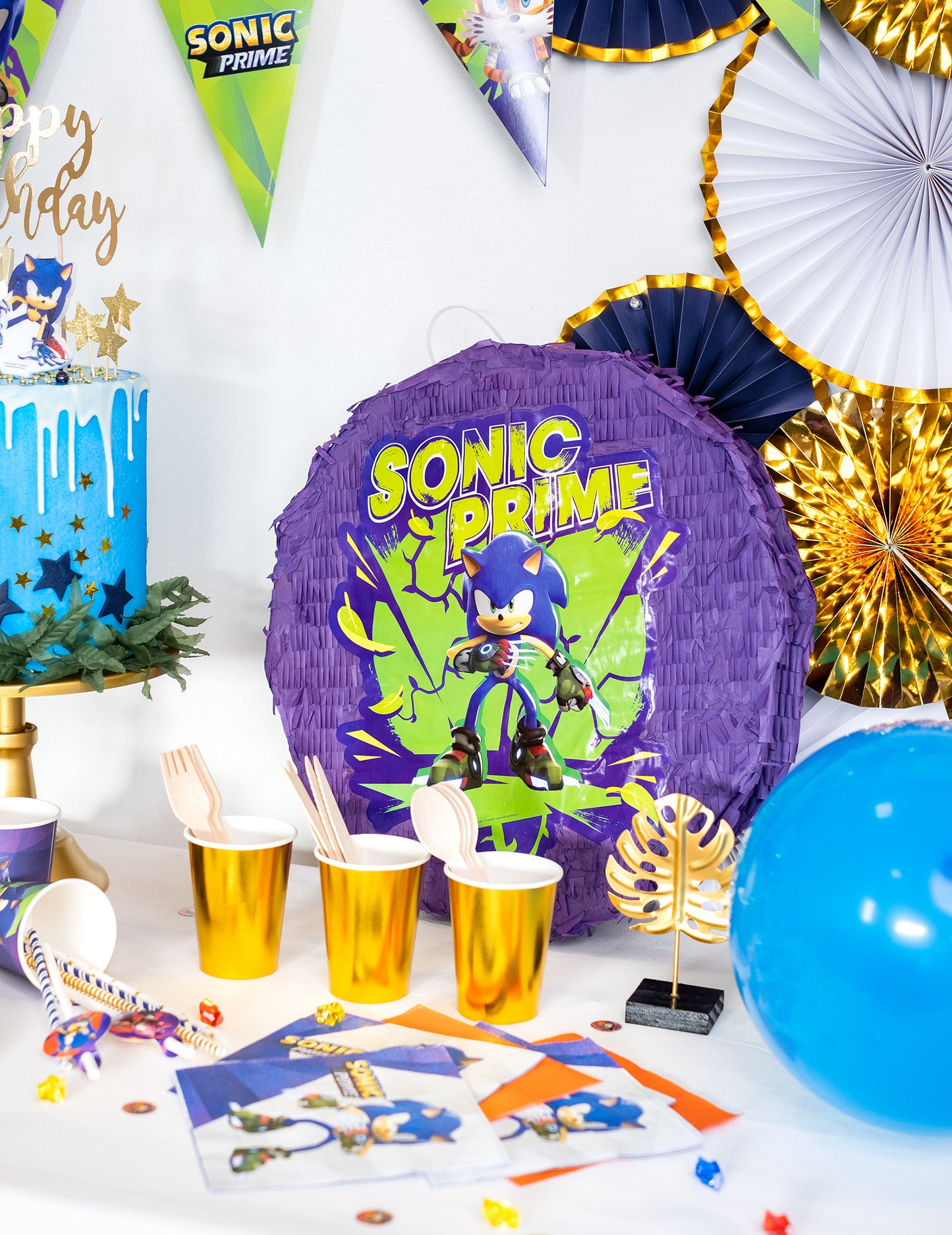 Mise en scène festive de la piñata Sonic Prime