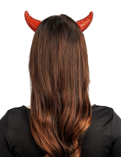 2 Ganchos de cabelo chifres de diabo com strass vermelhos