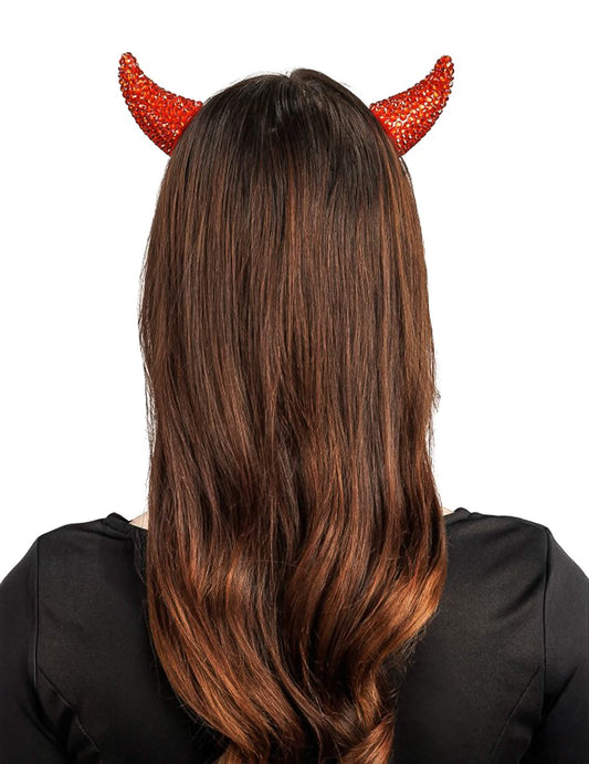 2 Ganchos de cabelo chifres de diabo com strass vermelhos