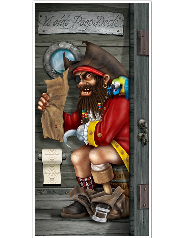 Décoration de porte pirate au toilette pour fête multicolore humoristique