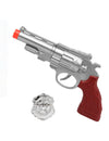 Pistolet de police pour enfant argenté avec plaque et crosse marron