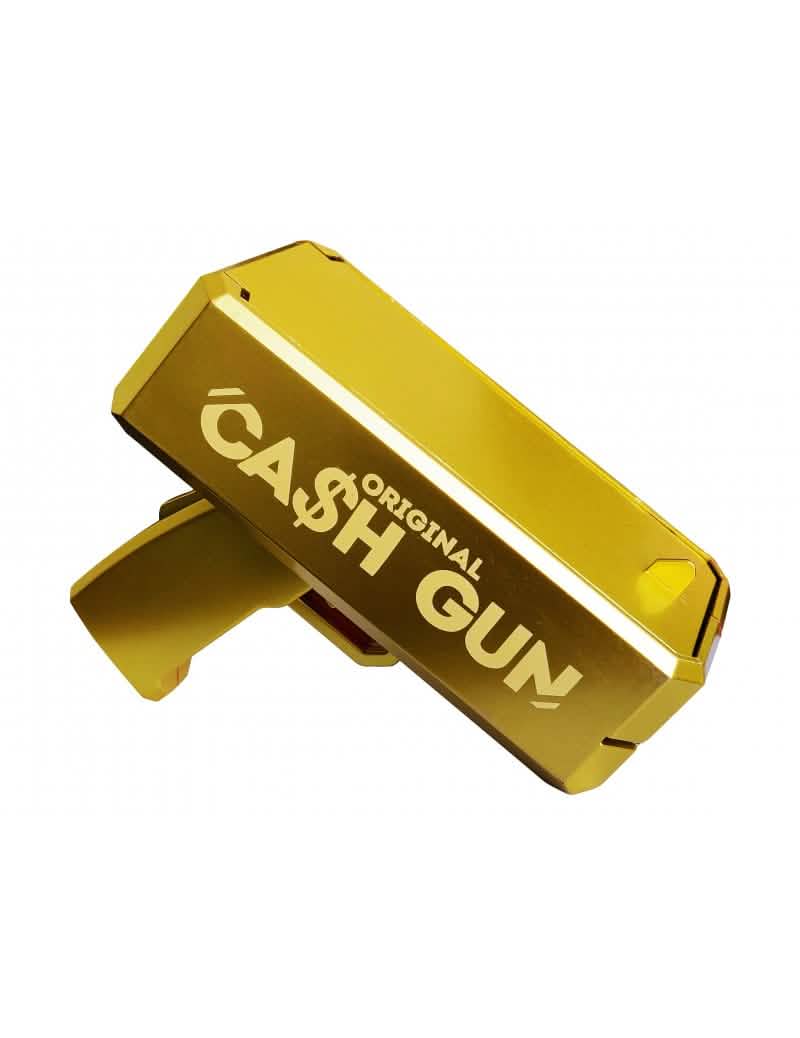 Vista de perfil da pistola distribuidora de dinheiro Cash Gun
