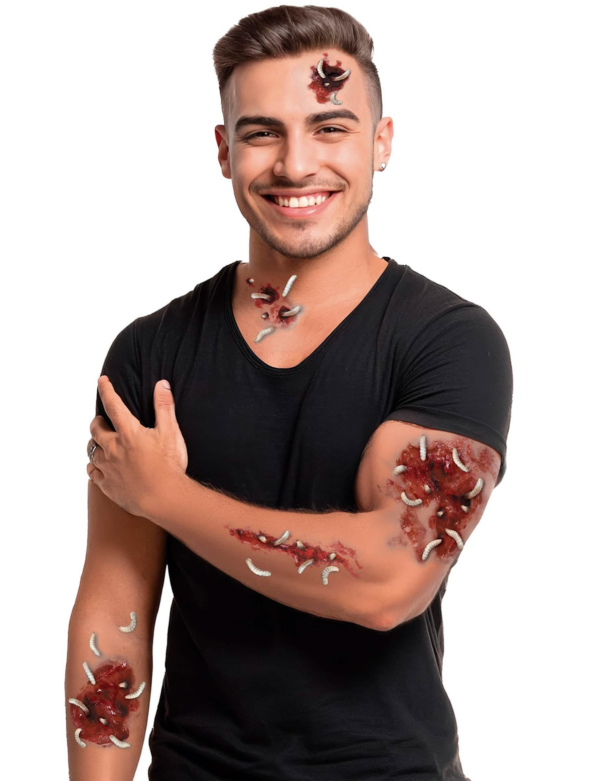 Rendu des tatouages appliqués de la planche de tatouages plaies avec vers