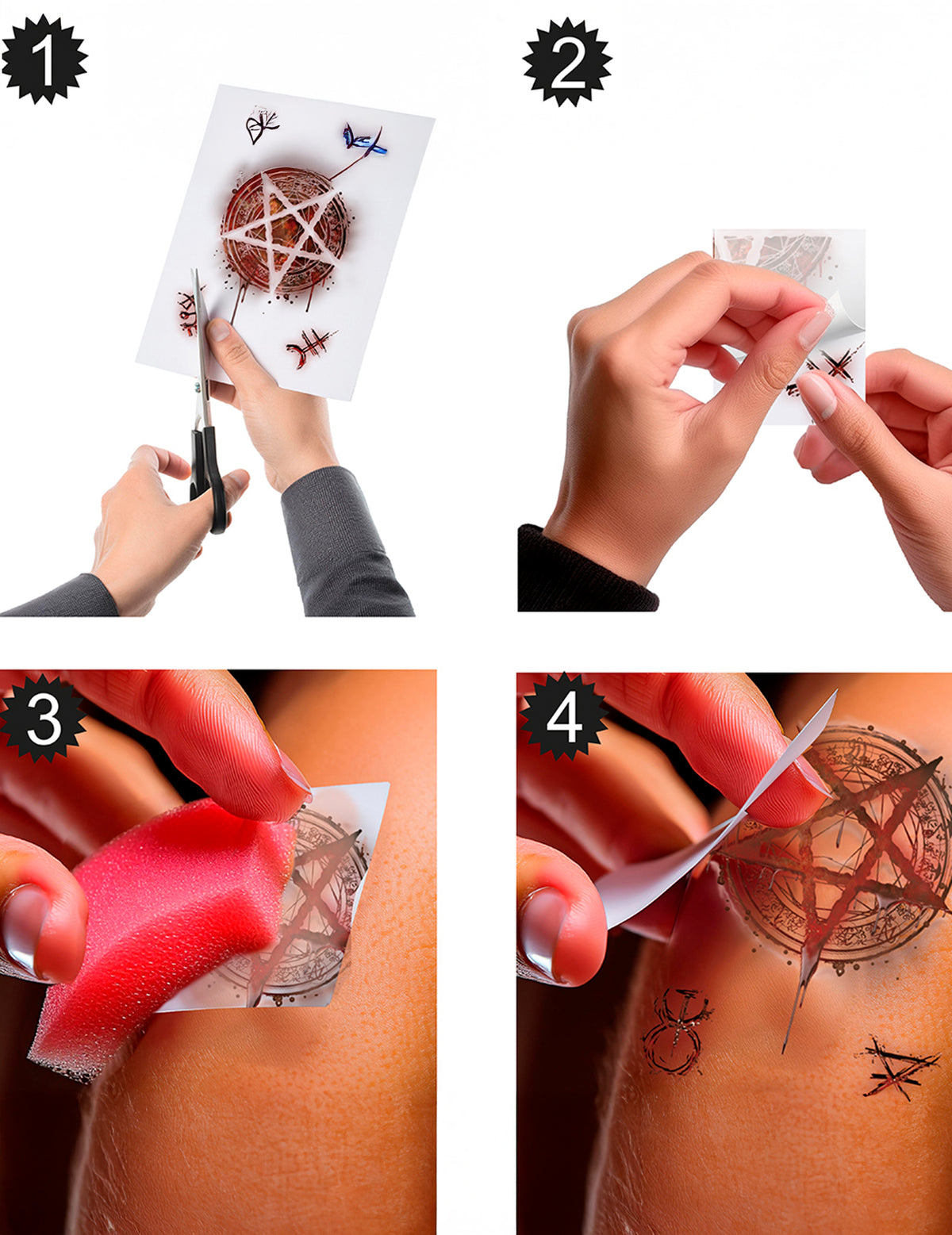 Étapes d'application de la planche de tatouages satanique