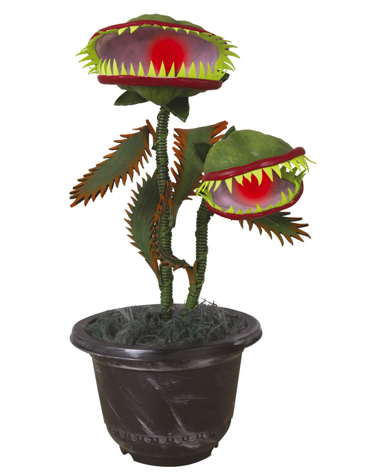 Planta carnívora animada para decoração de halloween verde e vermelho luminosa