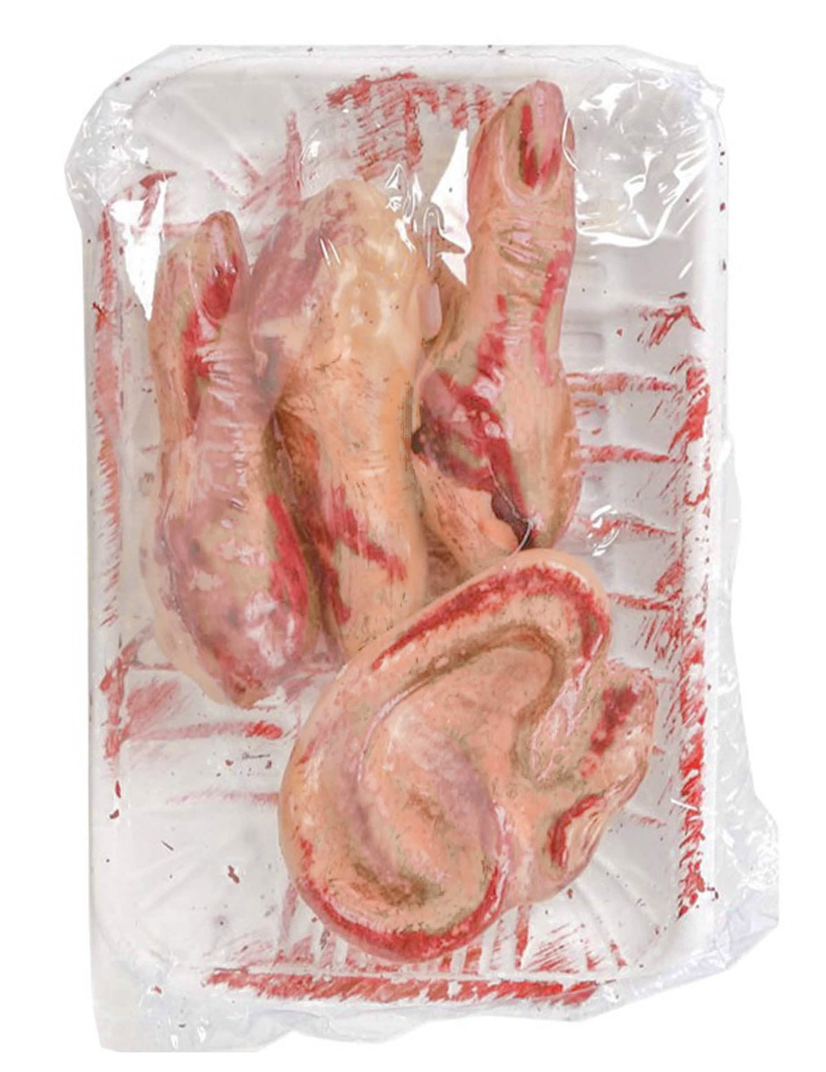 Bandeja de pedaços humanos ensanguentados halloween para adulto com dedos e orelha de plástico