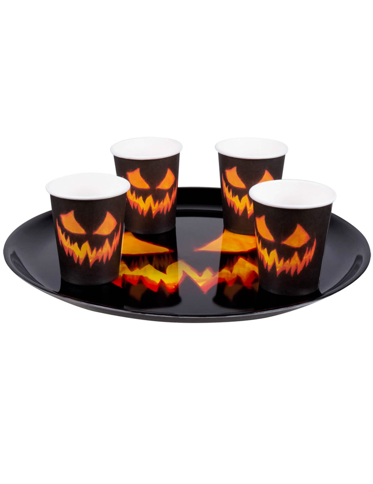 Plateau rond citrouille terrifiante pour Halloween noir et orange