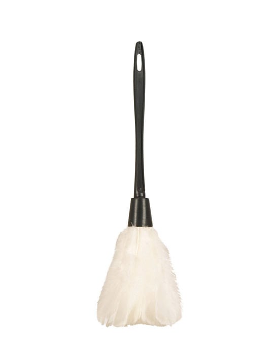 Plumeau de soubrette pour adulte blanc avec plumes et manche noir