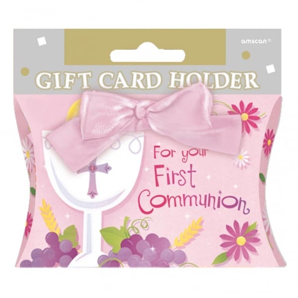 Pochette cadeau de communion pour fille rose avec nœud satiné