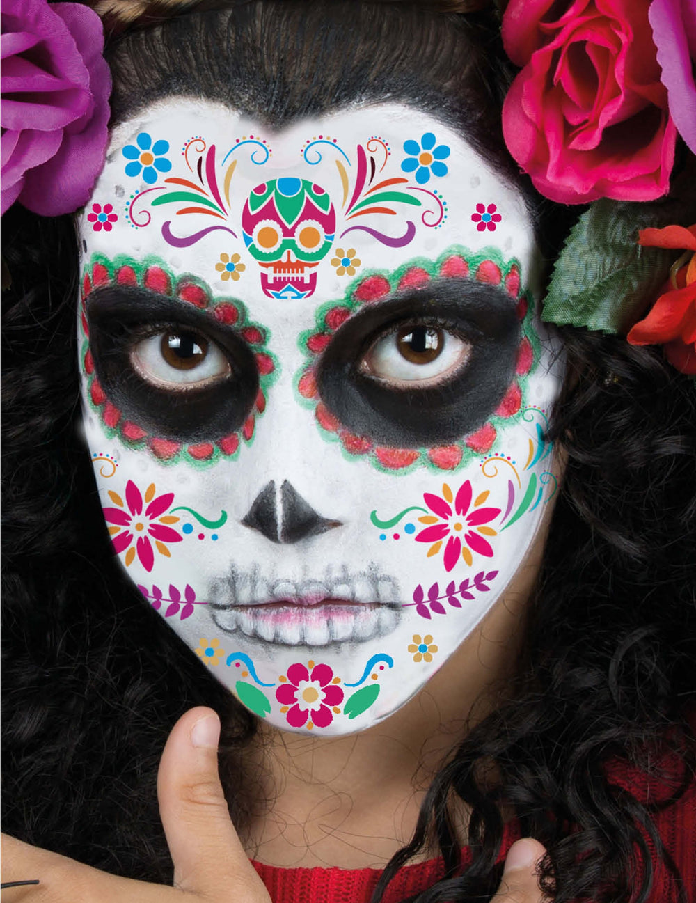 Pochoirs de maquillage Dia de los muertos pour enfant multicolore avec motifs floraux et crâne