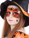 Pochoirs de maquillage Happy Halloween pour enfant orange et noir avec motifs de sorcière et citrouille