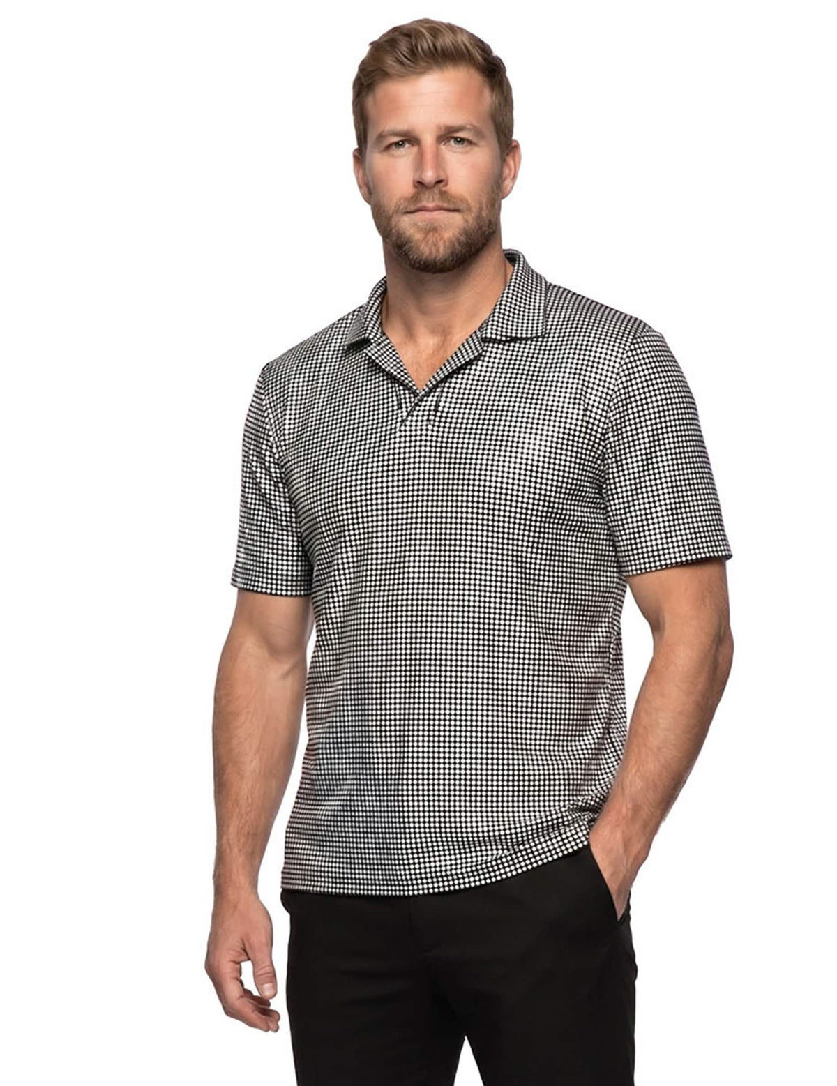 Polo disco com lantejoulas prateadas de luxo para homem
