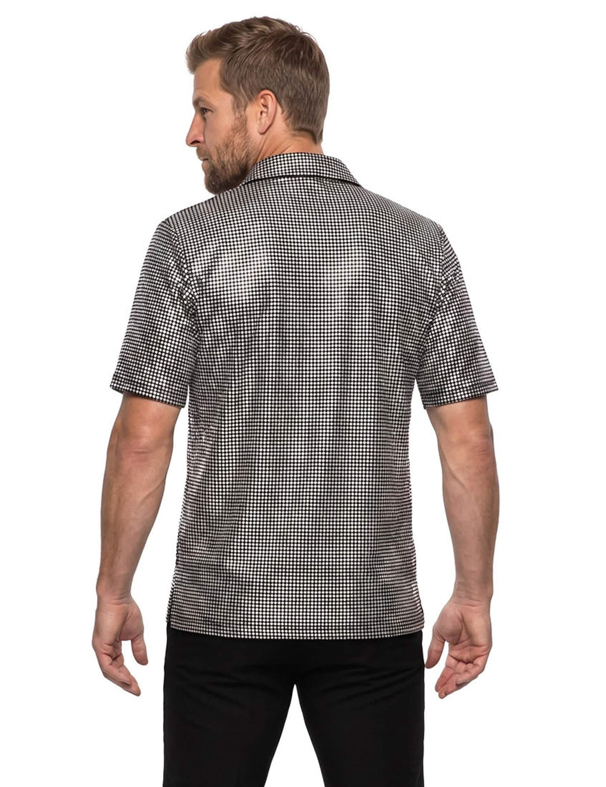 Polo disco com lantejoulas prateadas de luxo para homem