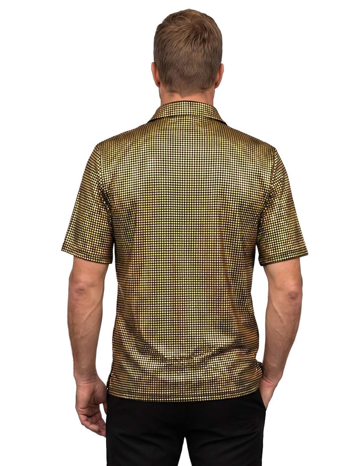 Polo disco de lantejoulas douradas de luxo para homem