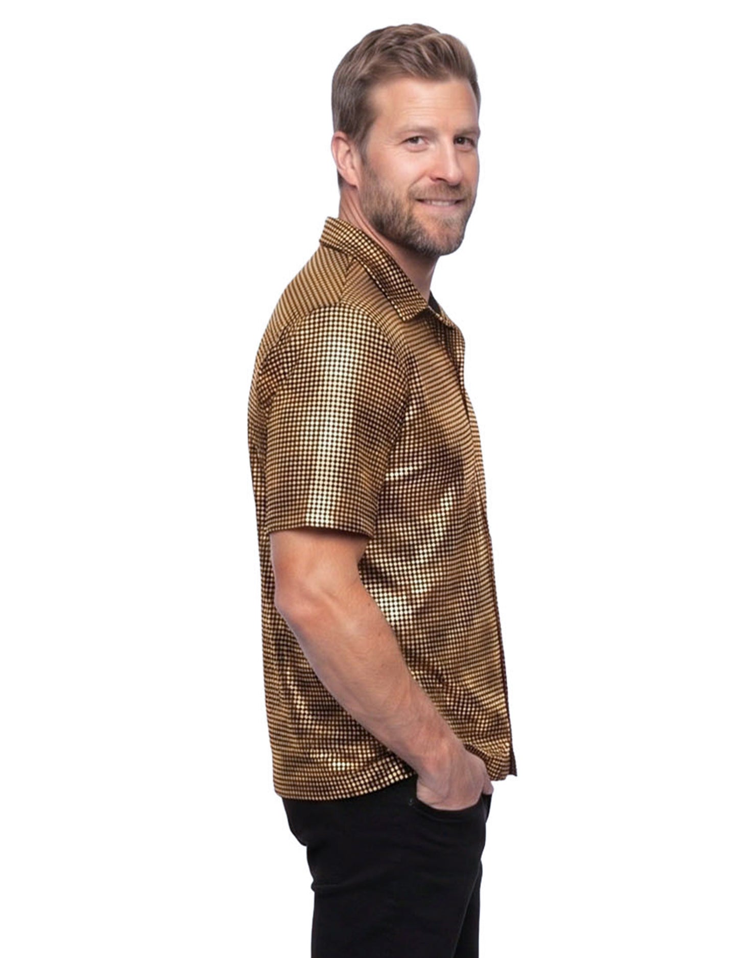 Polo disco à paillettes dorées luxe homme