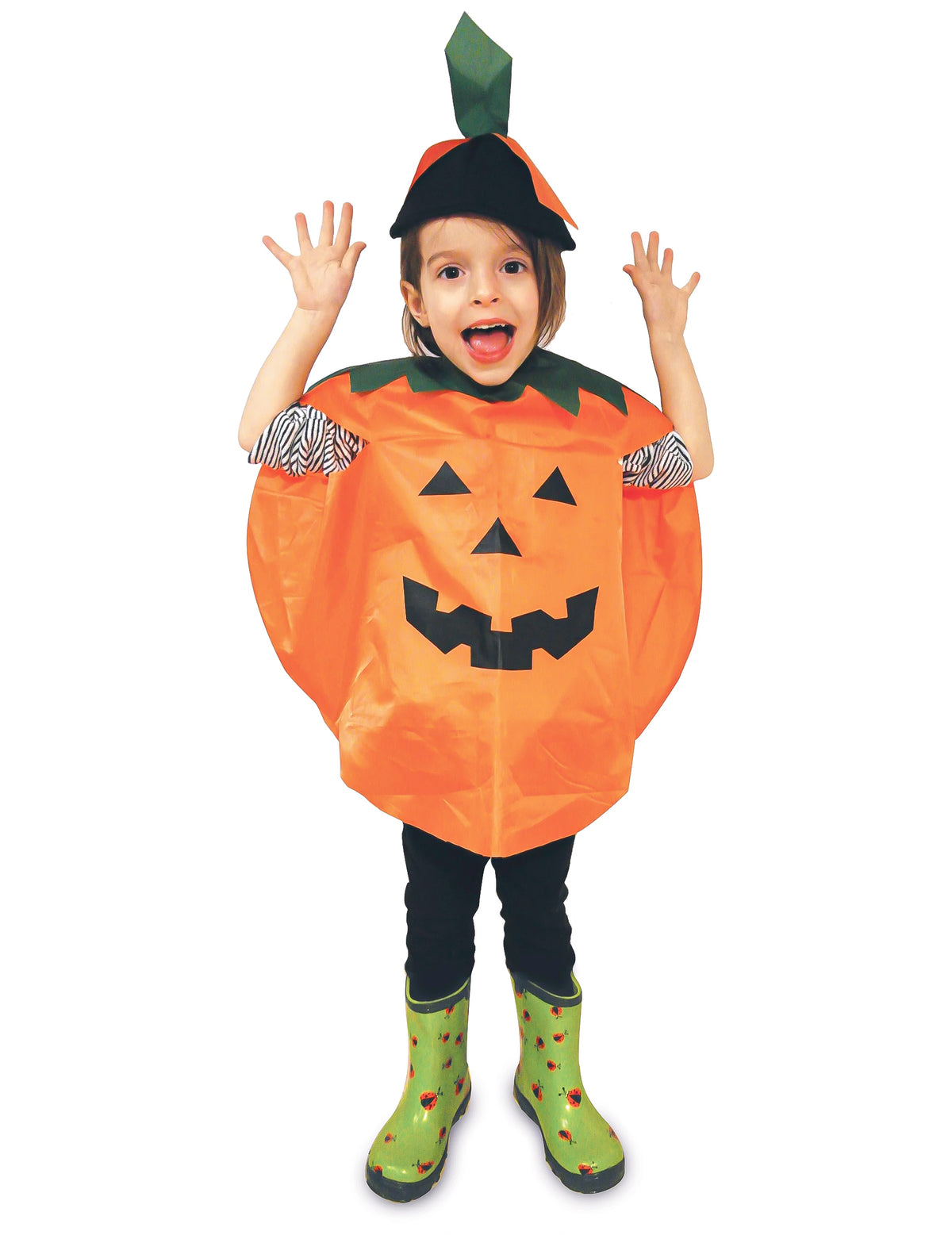 Poncho citrouille pour enfant orange et noir avec chapeau