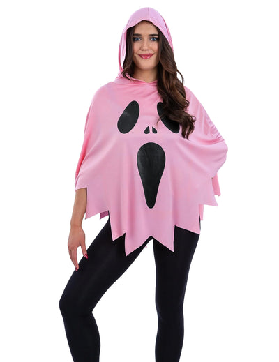 Poncho de fantasma cor-de-rosa para adulto