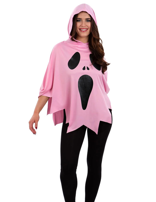 Poncho de fantasma cor-de-rosa para adulto