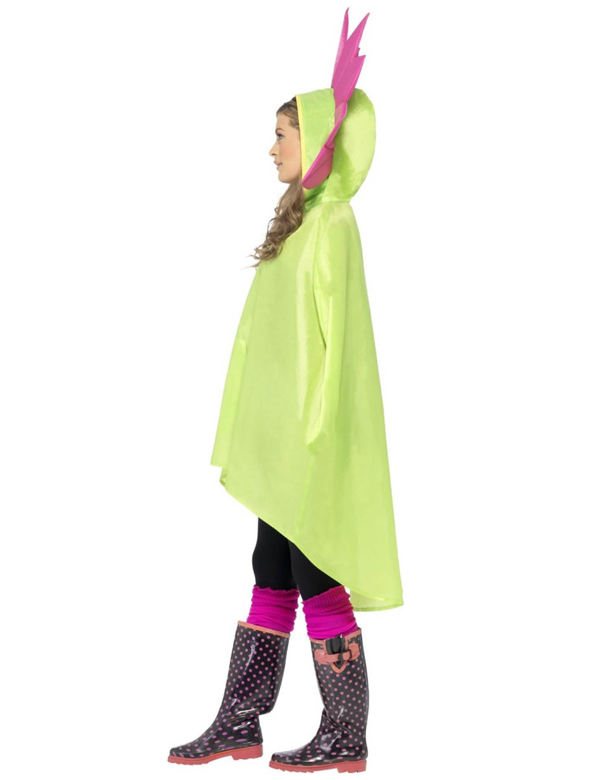 Vista de perfil do poncho flor para adulto