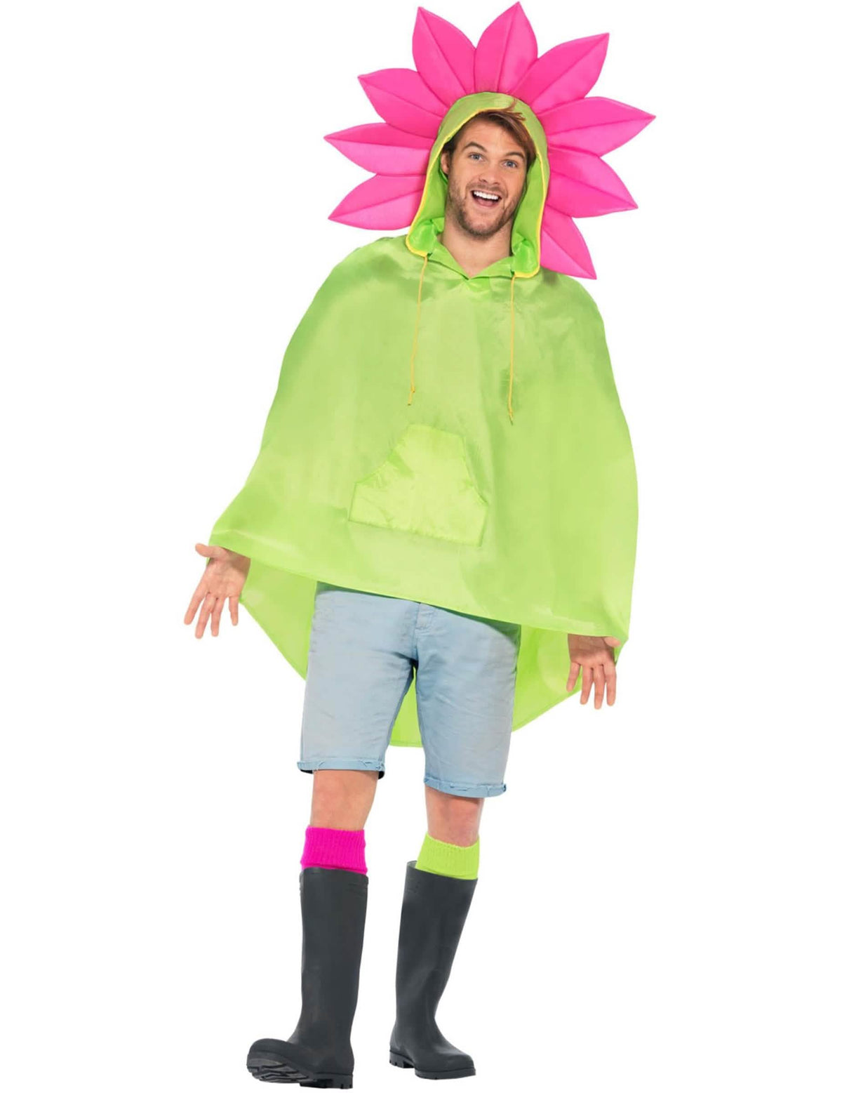 Vista frontal do poncho flor para adulto