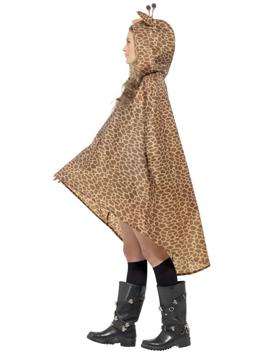 Vista de perfil do poncho de girafa para adulto