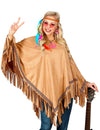 Poncho luxe indien pour adulte marron avec franges et liseré ethnique