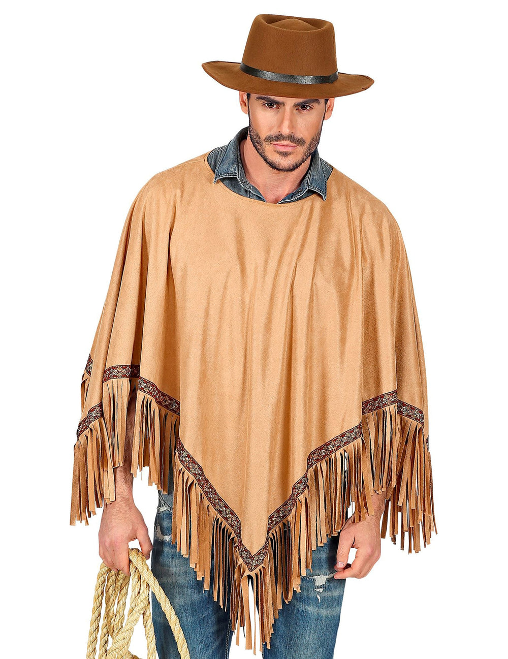 Vue de face du poncho luxe indien pour adulte