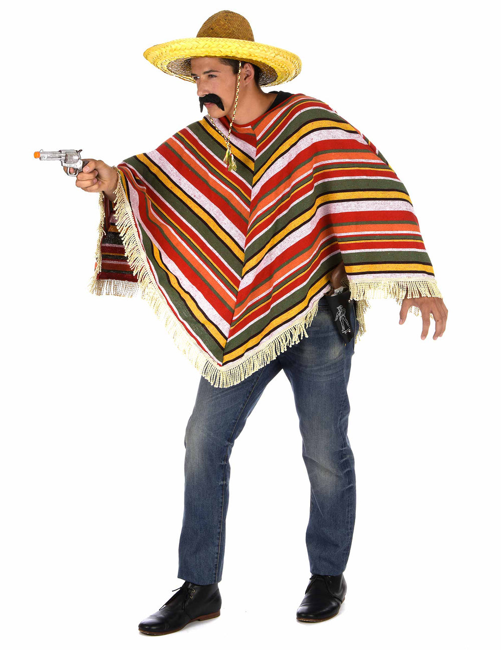 Vue de profil du poncho mexicain pour adulte
