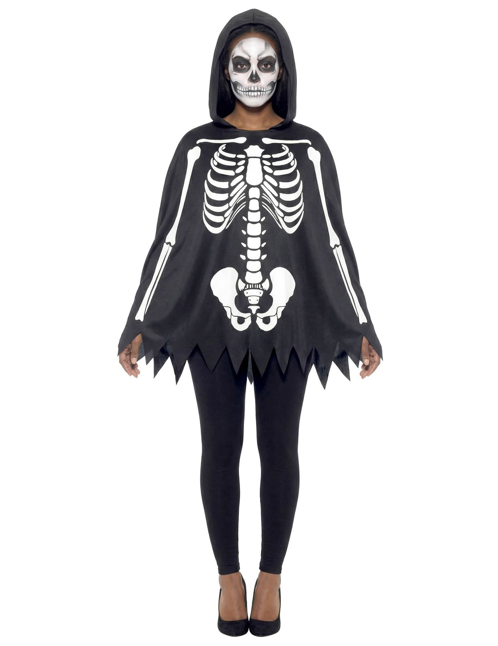 Poncho esqueleto black and white para adulto com capuz
