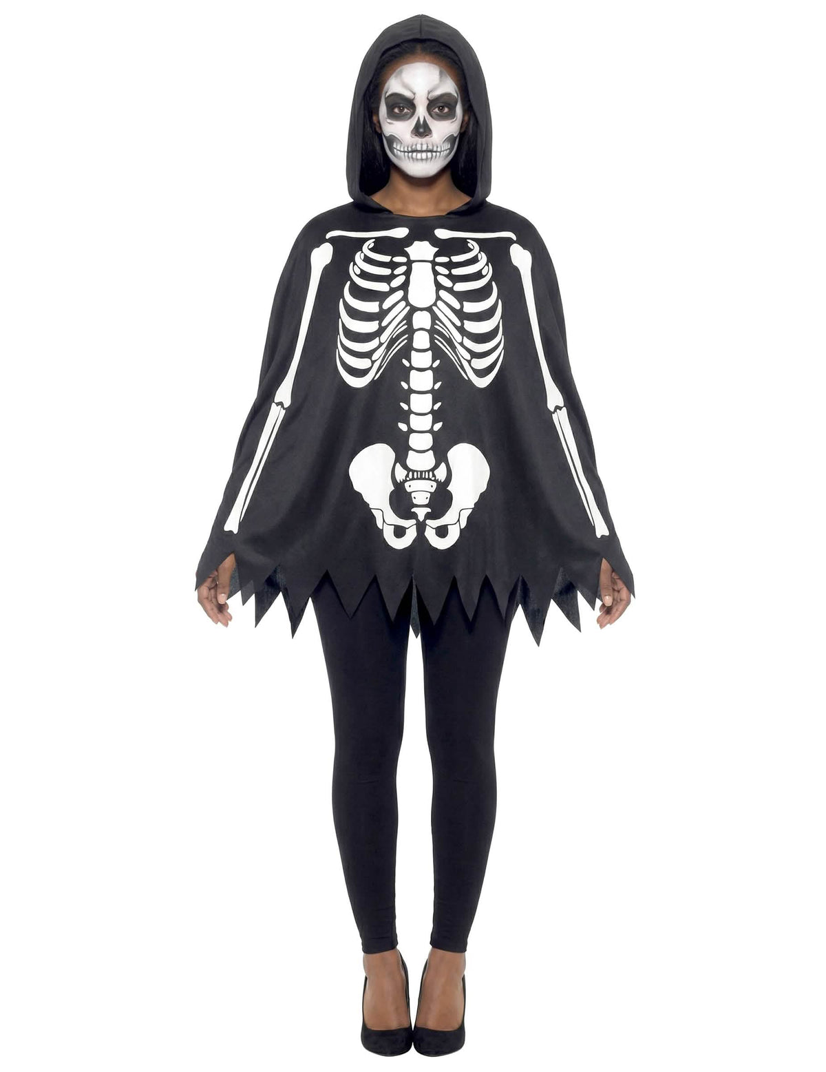 Poncho esqueleto black and white para adulto com capuz