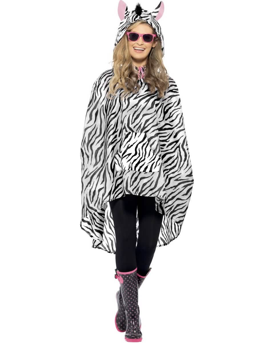 Poncho zebra para adulto black and white com capuz com orelhas
